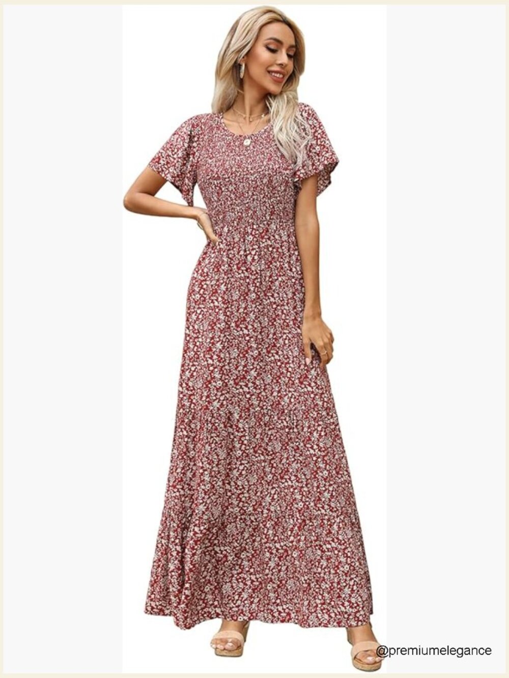 Flowy Floral Maxi Dress with Smocked Bodice and Keyhole Back